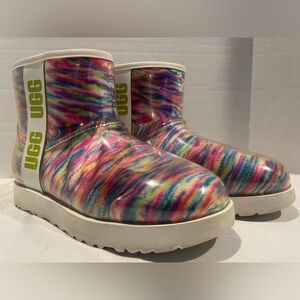 UGG Classic Clear Mini Pixelate Multicolored Rainbow Waterproof Boots Womens 7